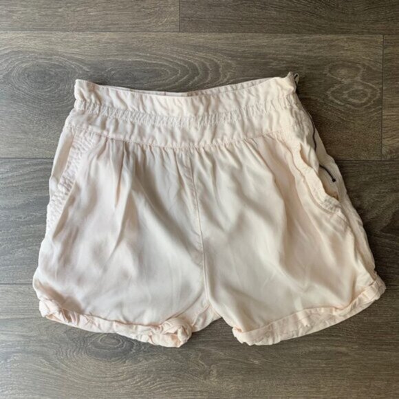 Aritzia Wilfred Women's Shorts Crepe Paperbag Ruched Elastic Waist Pale pink 2 - Picture 15 of 16